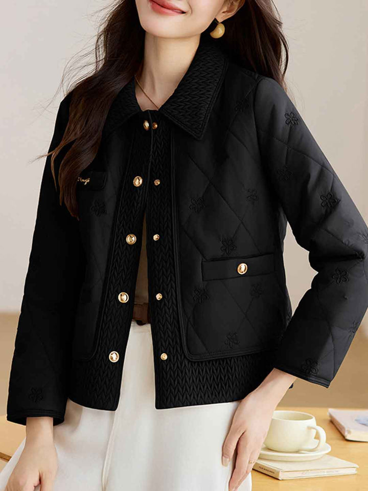 Emily Daily Lapel Floral Embroidered Winter Coat