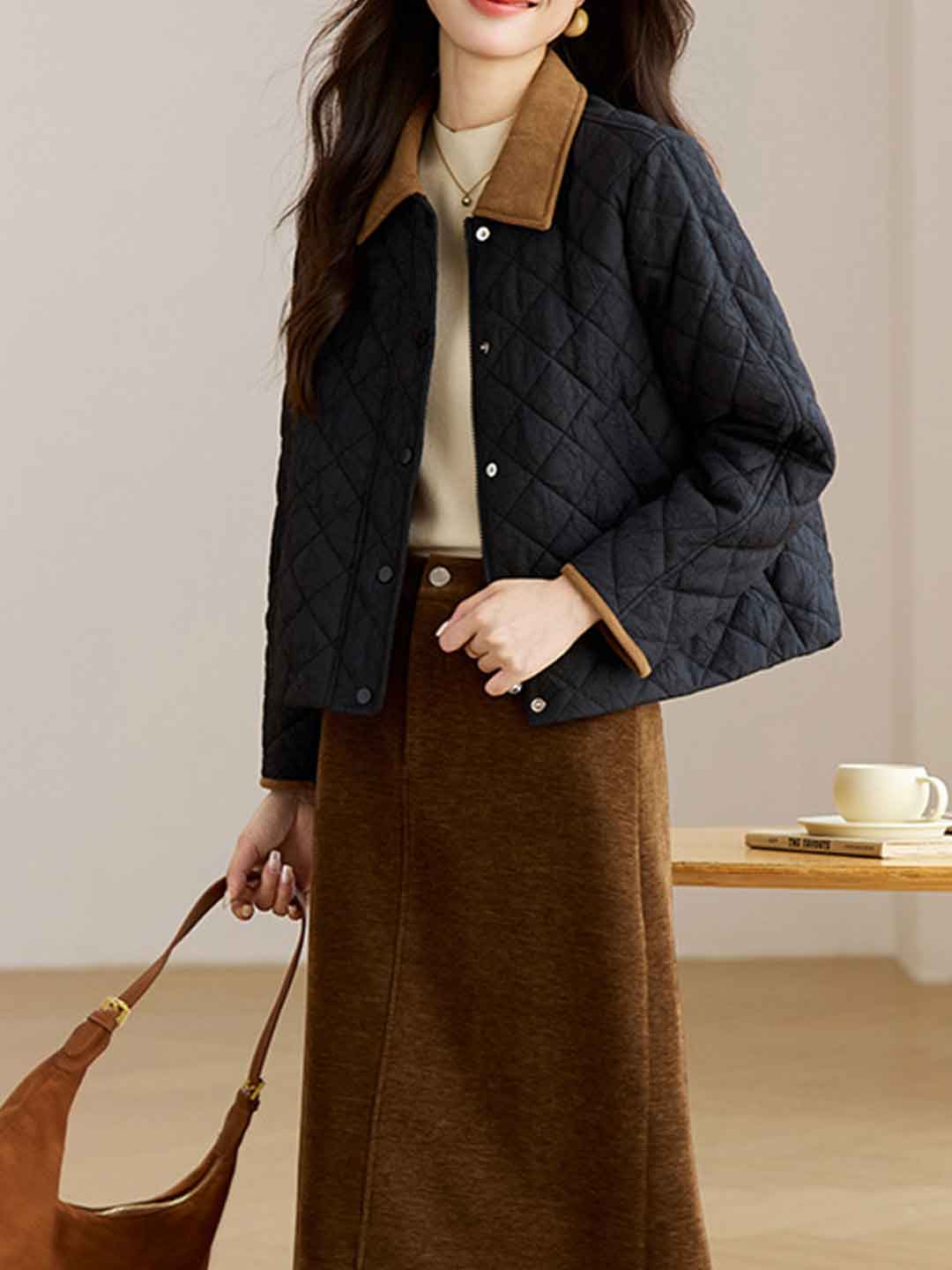 Natalie Classic Lapel Colorblocked Cotton Coat