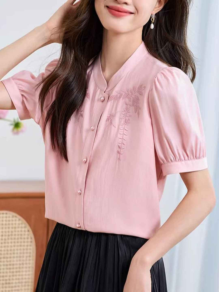 Emma Classic V-Neck Embroidered Shirt