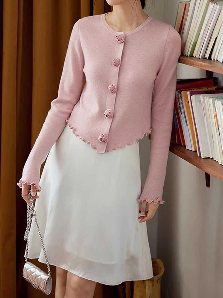 Bella Elegant Crew Neck Auricular Sleeve Knitted Cardigan