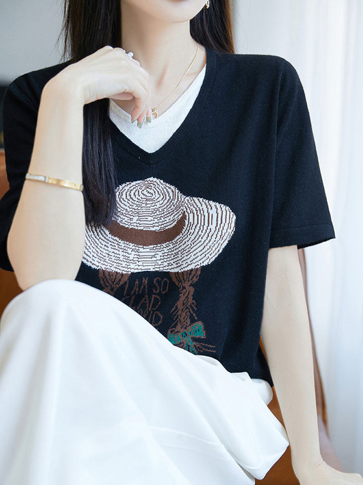 Sophie Casual V-neck Jacquard Top