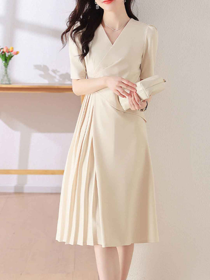 Emily Slim V-Neck Pleated Dress