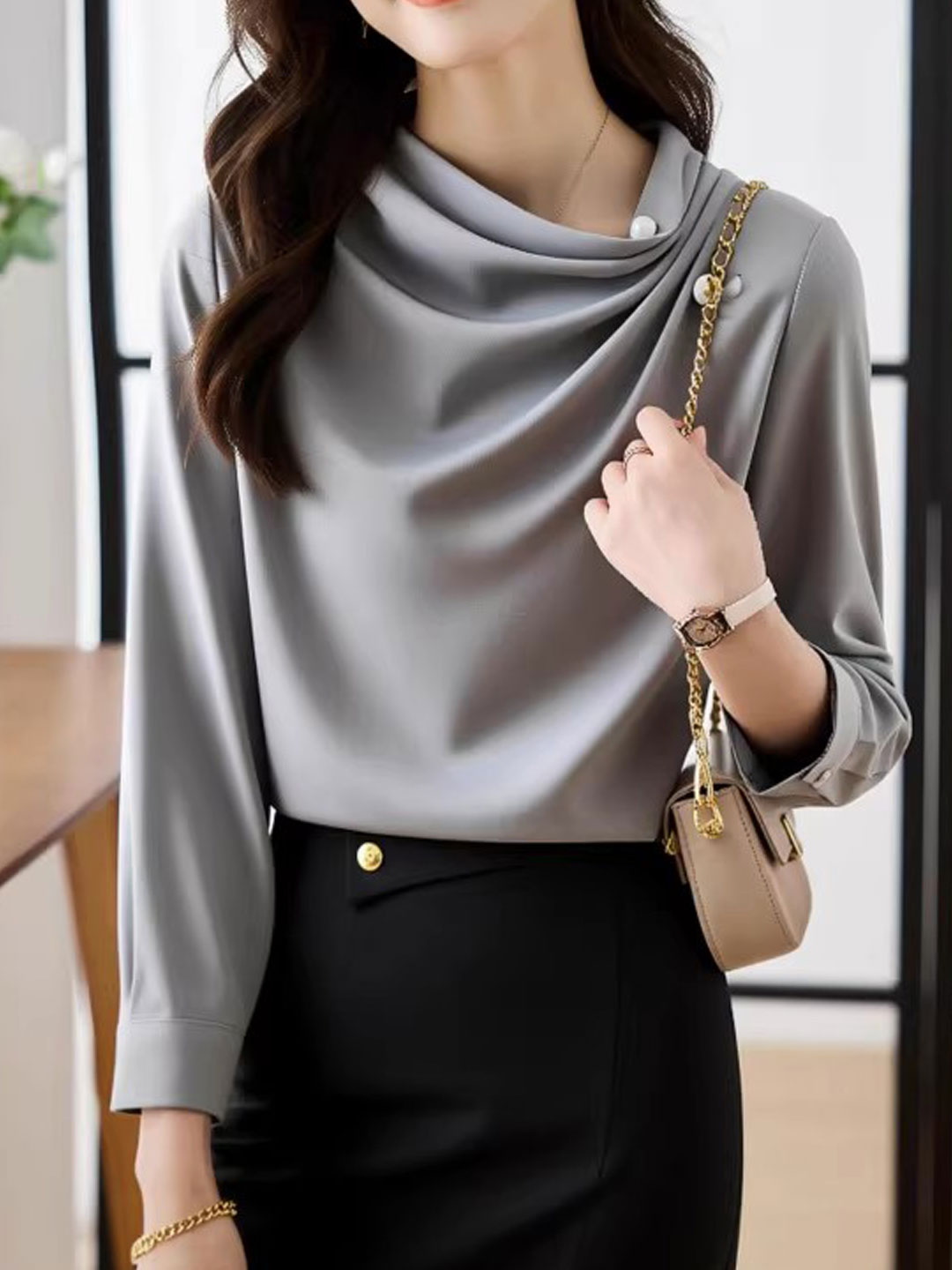 Emma Slim Solid Color Chiffon Shirt