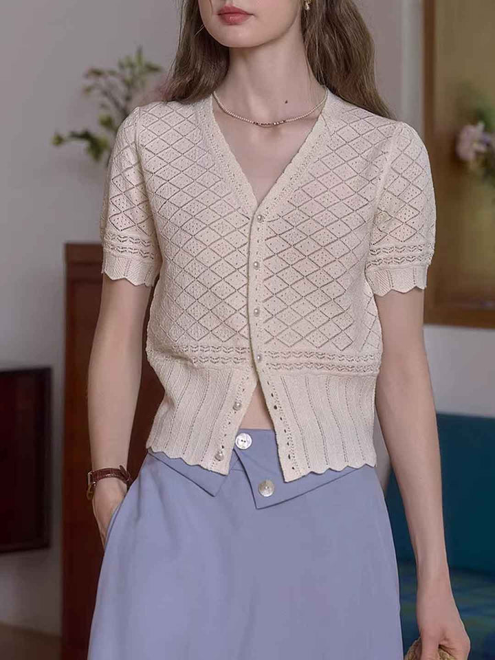 Hailey Daily V-Neck Solid Color Hollowed Cardigan