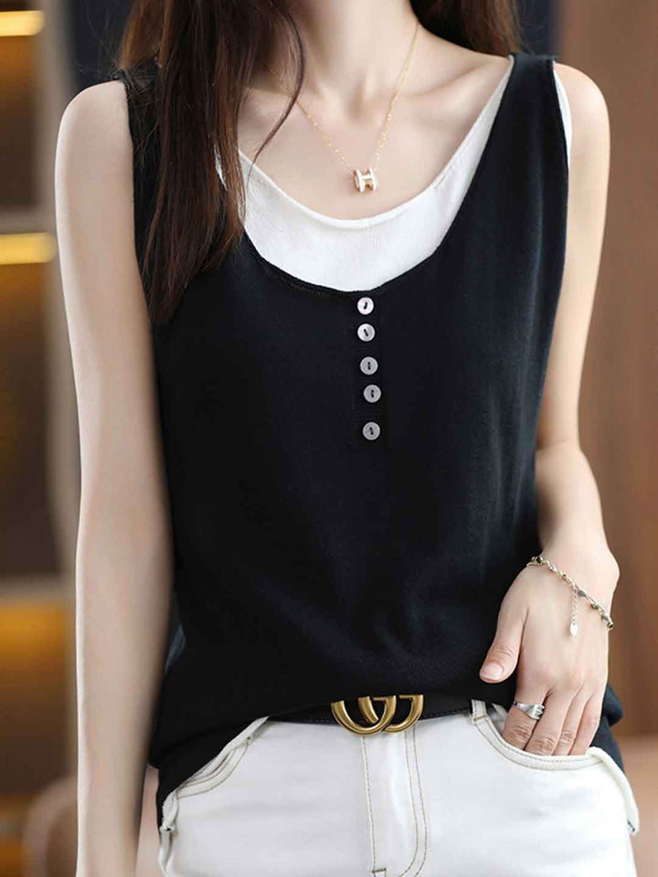 Kaylee Loose Knitted Mock Two-Piece Vest