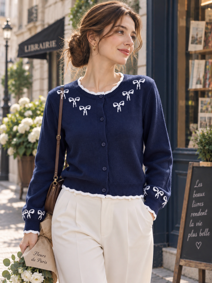 French-style Bow-detail Knit Cardigan