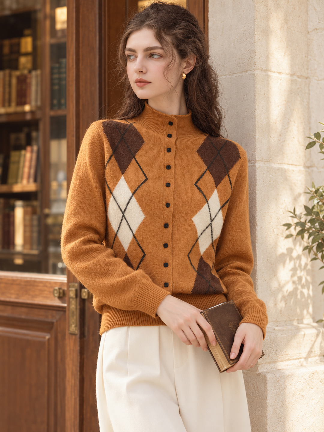 Vintage-style diamond-pattern Cardigan