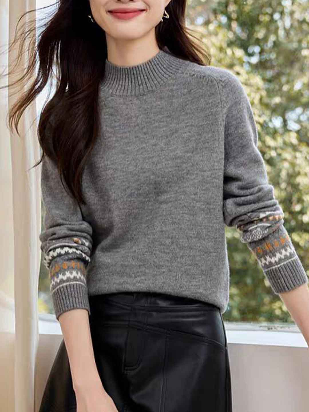 Lillian Classic Turtleneck Jacquard Knitted Sweater