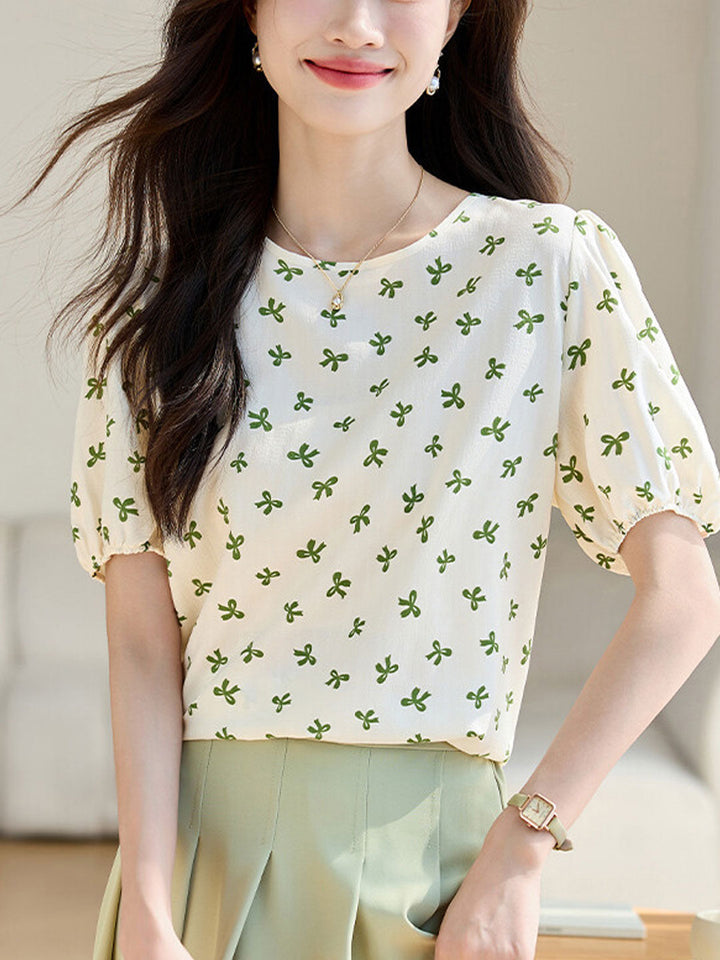 Isabella Classic Crew Neck Printed Chiffon Top