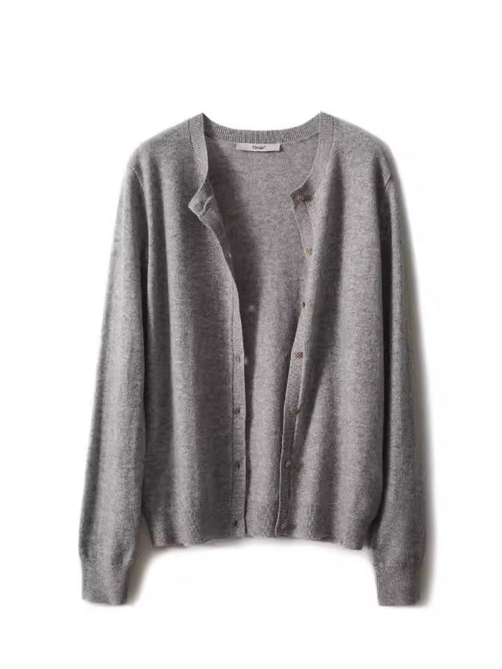 Sophia Classic Crew Neck Solid Color Knitted Cardigan