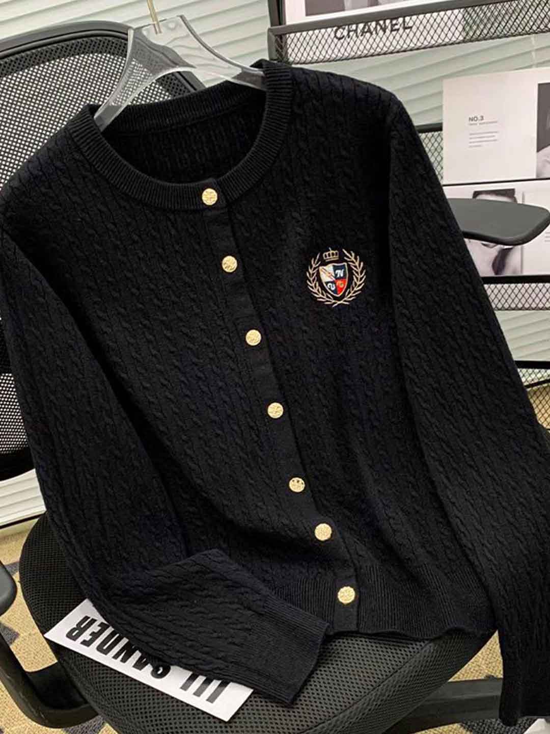 Zoey Loose Crew Neck Embroidered Knitted Cardigan