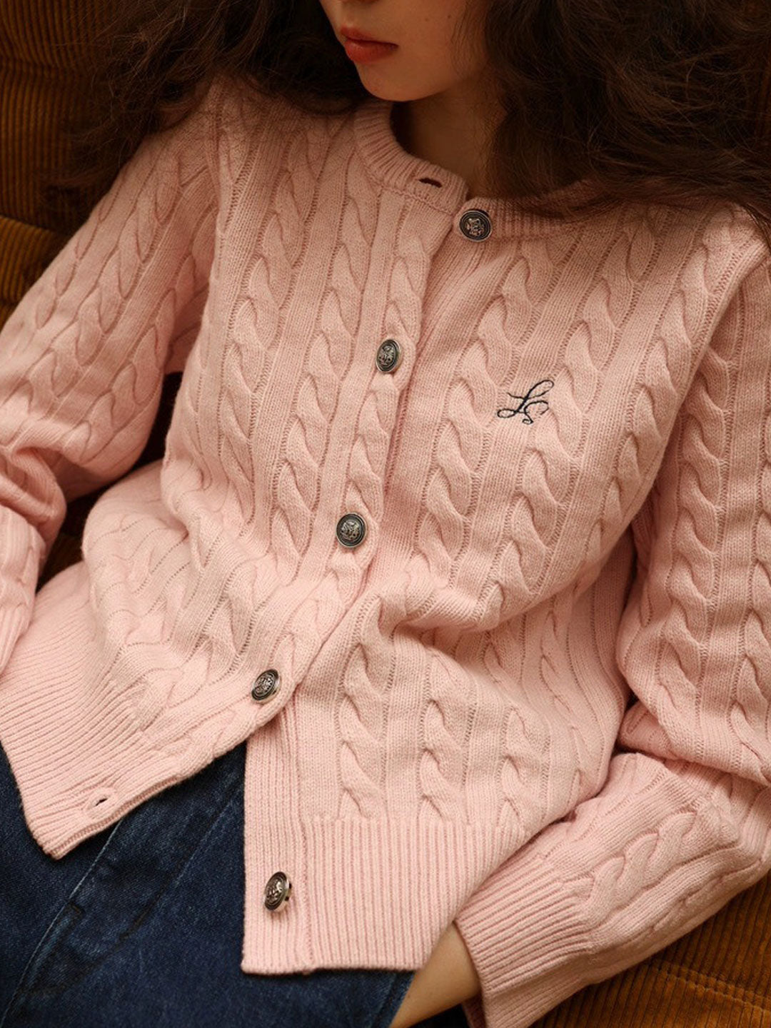 Riley Loose Crew Neck Cable Knitted Cardigan