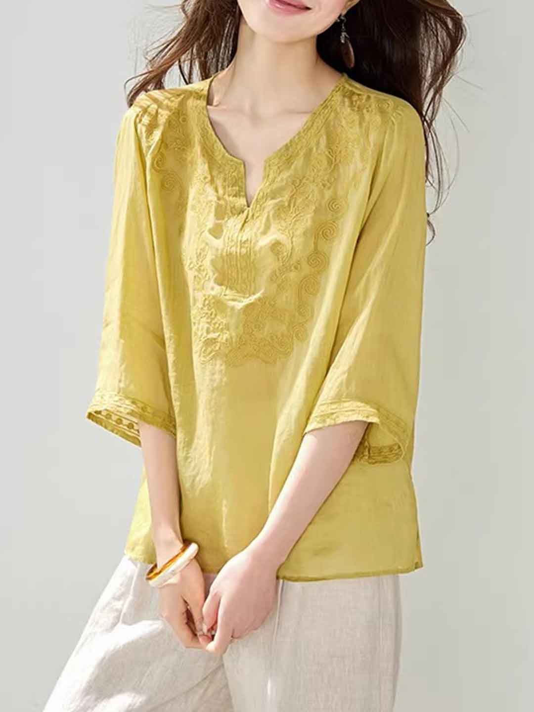 Paige Loose Crew Neck Embroidered Top