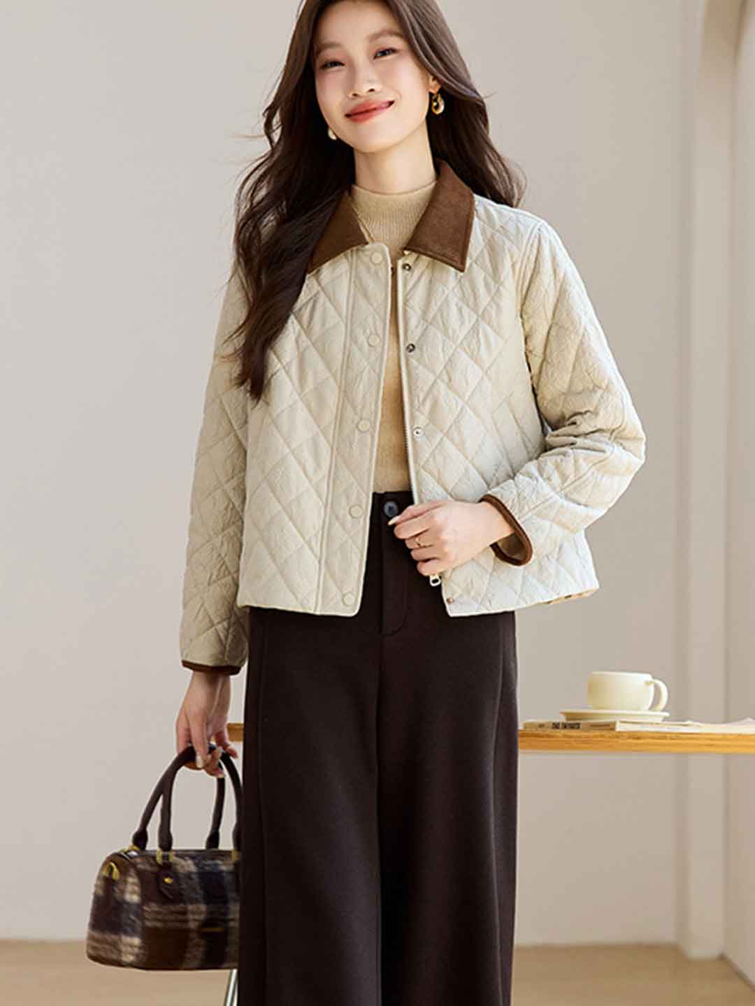 Natalie Classic Lapel Colorblocked Cotton Coat