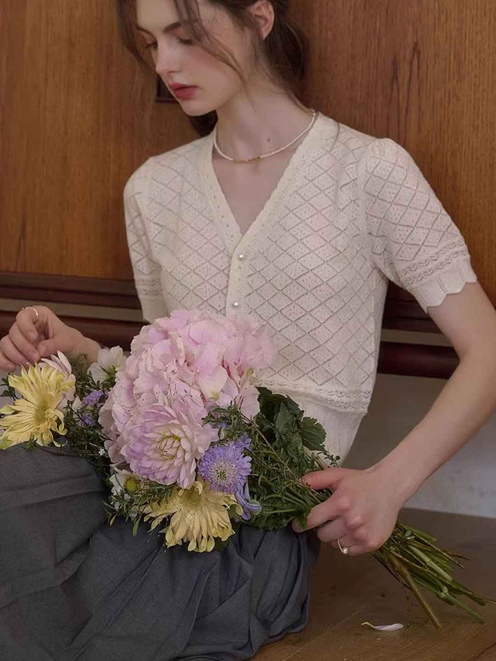 Hailey Daily V-Neck Solid Color Hollowed Cardigan