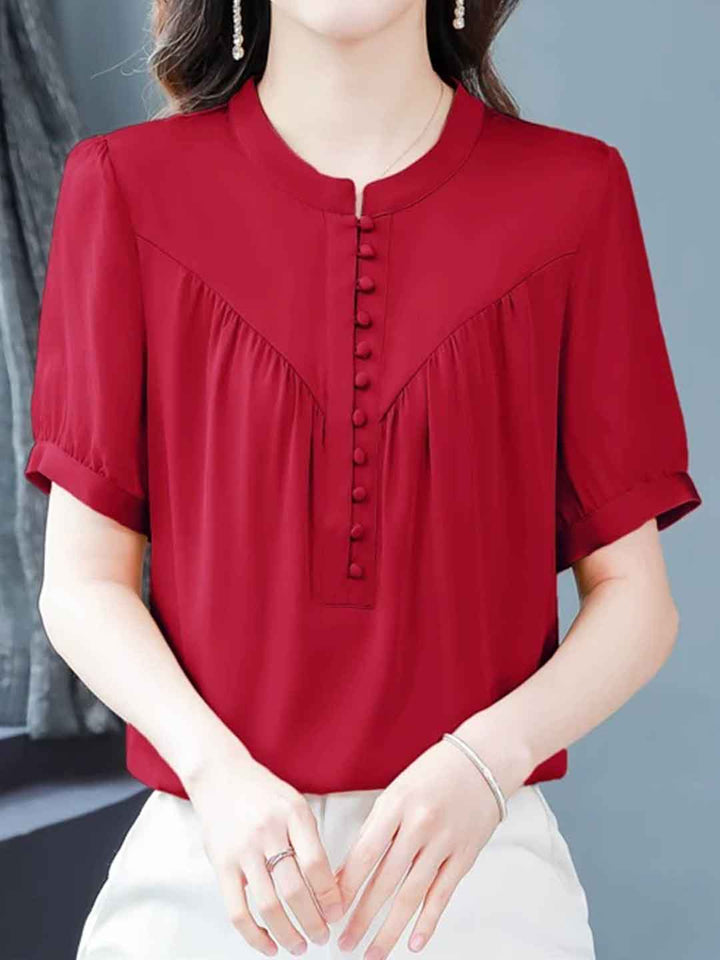 Anna Loose Crew Neck Solid Color Chiffon Top