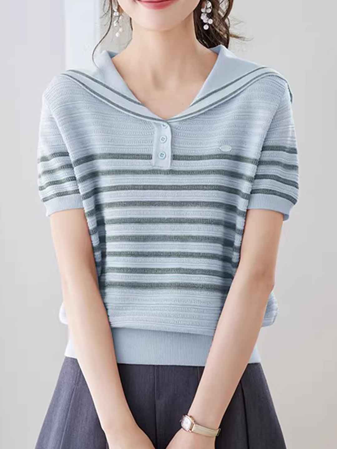Zoey Daily Crew Neck Striped Knitted Top