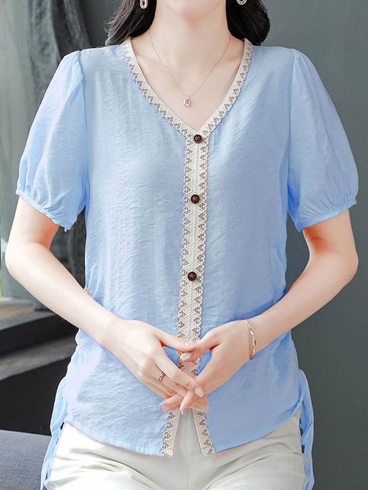 Camila Elegant V-Neck Solid Color Top
