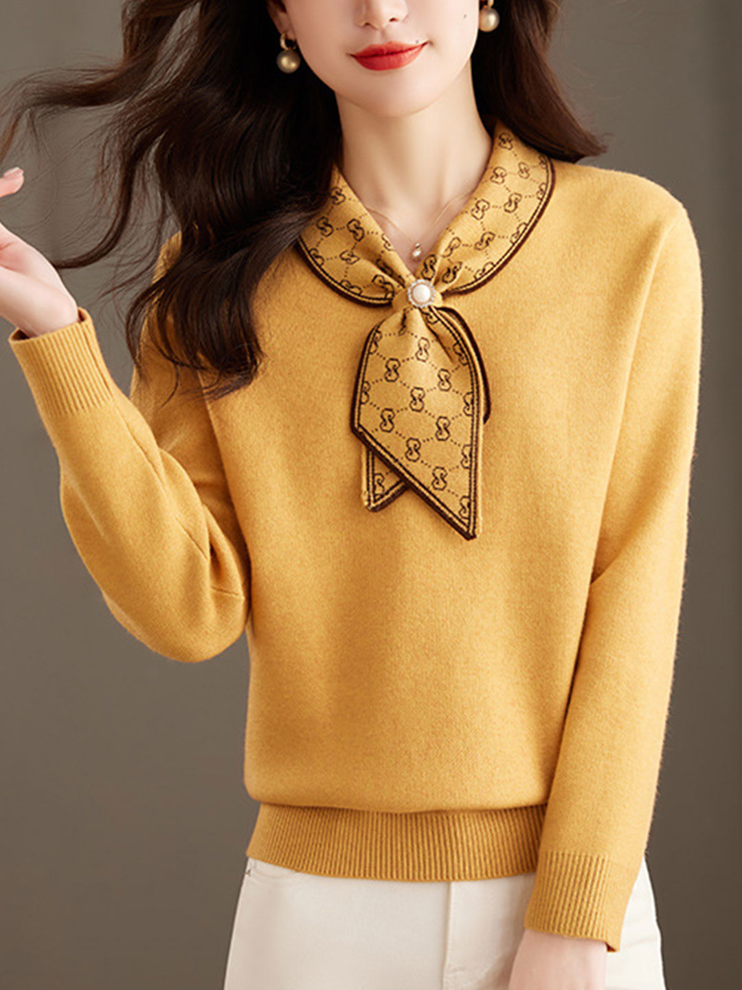 Isabella Casual Bow Knitted Pullover Sweater