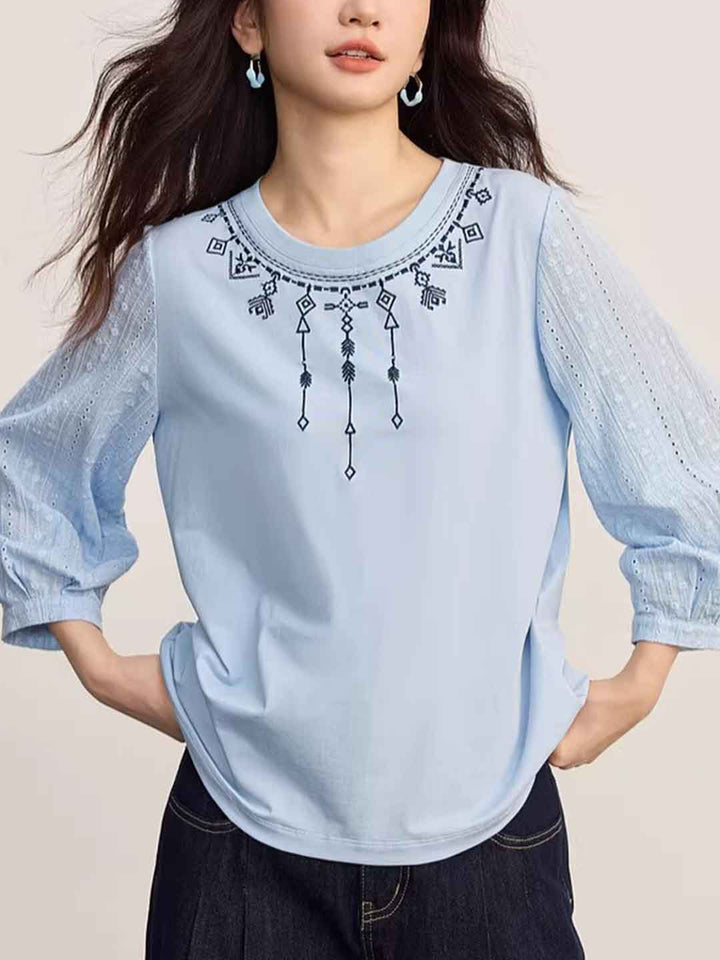 Isabella Loose Crew Neck Embroidered Top