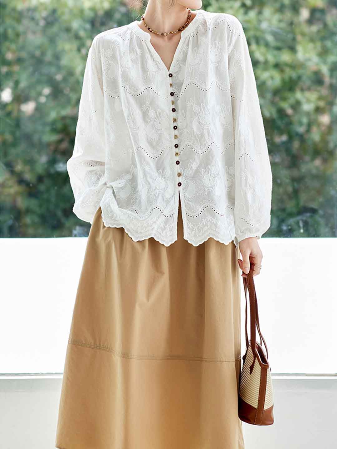 Ava Loose V-Neck Embroidered Top