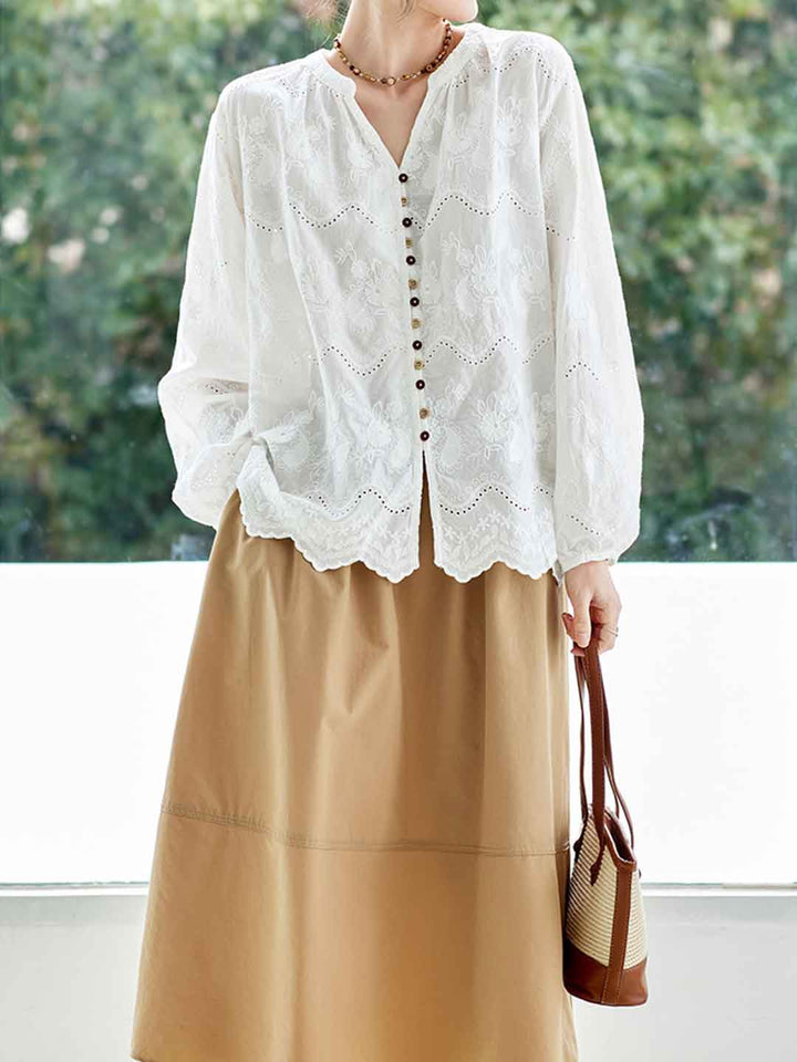 Ava Loose V-Neck Embroidered Top