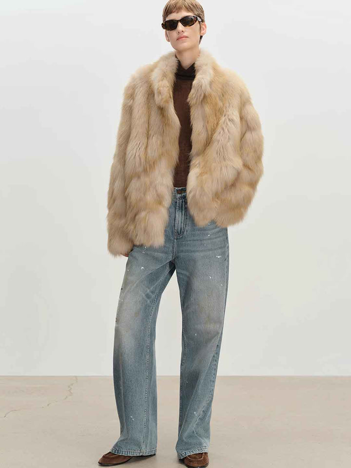 Kayla Classic Stand Collar Eco-Friendly Gradient Fur Outerwear