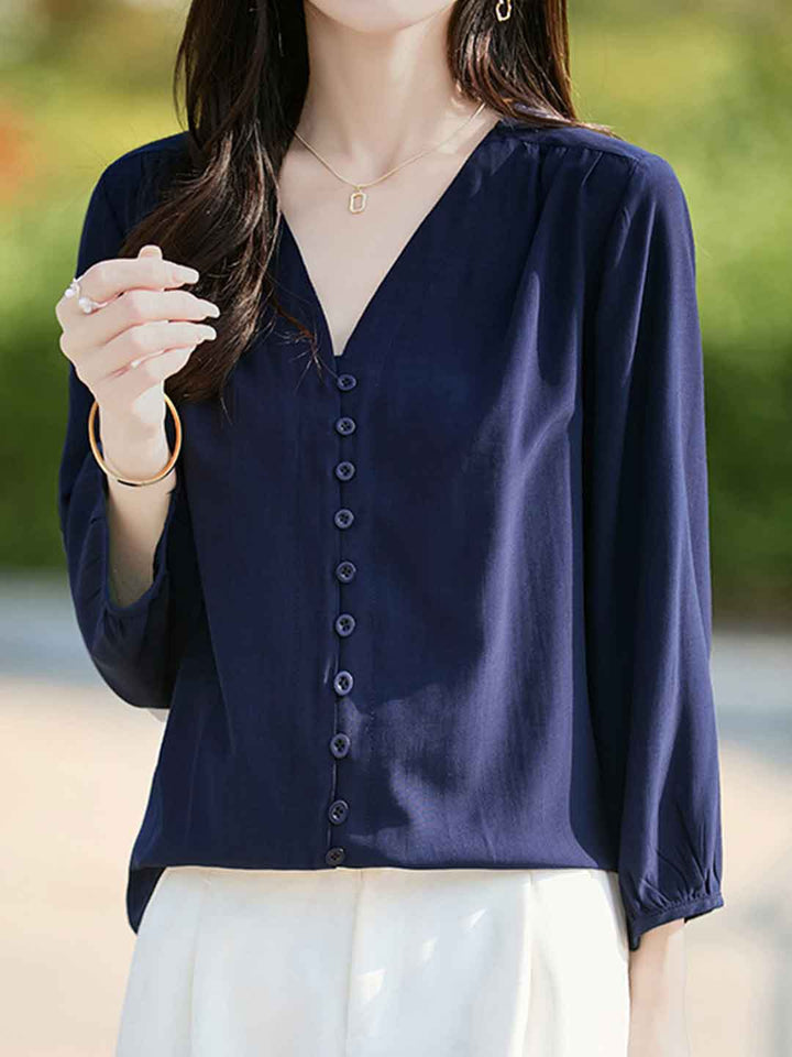 Bailey Classic V-Neck Solid Color Chiffon Shirt