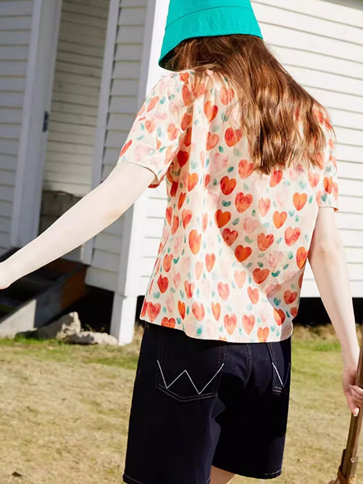 Camila Retro Polo Neck Puff Sleeve Floral Top