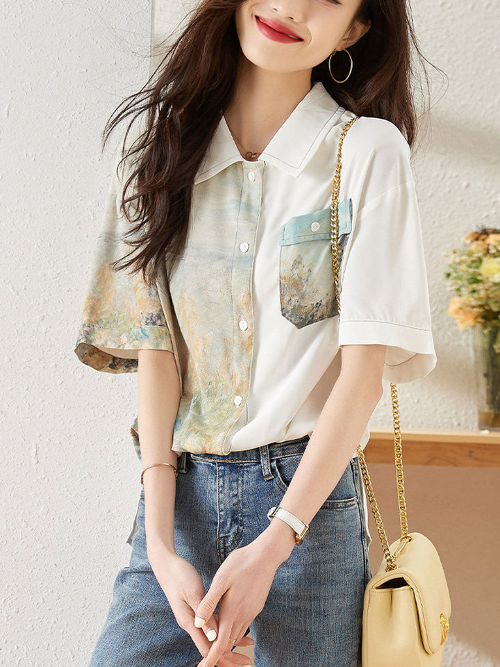 Jasmine Loose Printed Patchwork Chiffon Top