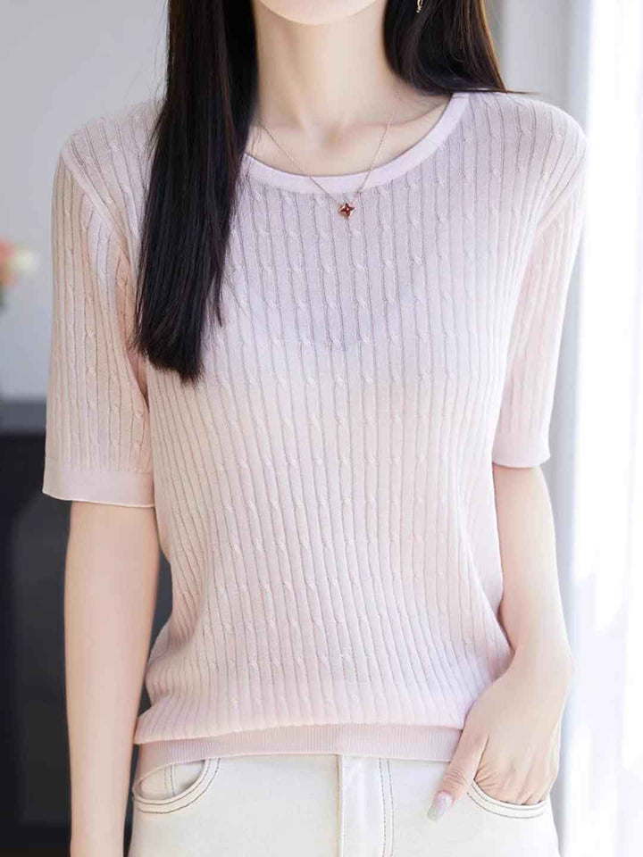 Sophie Loose Crew Neck Solid Color Cable Knitted Top