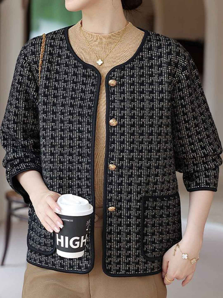 Hannah Elegant Crew Neck Tweed Cardigan