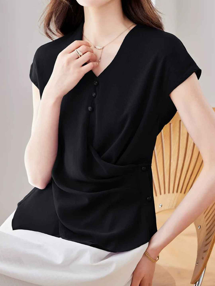 Riley Slim V-Neck Waisted Chiffon Blouse