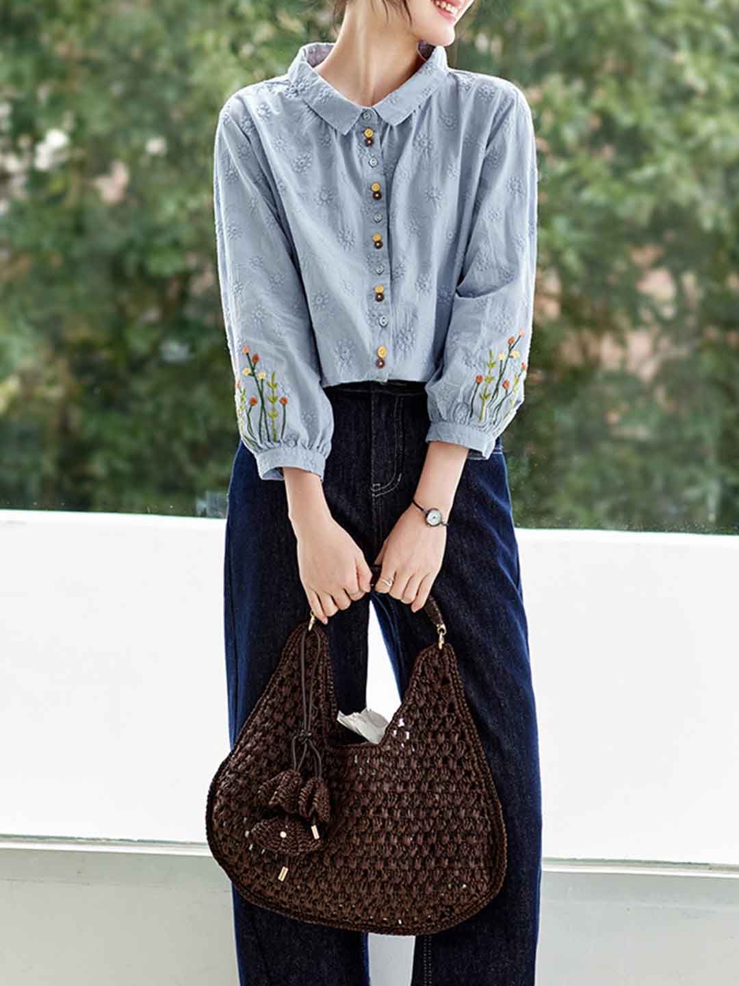 Grace Elegant Lapel Embroidered Shirt