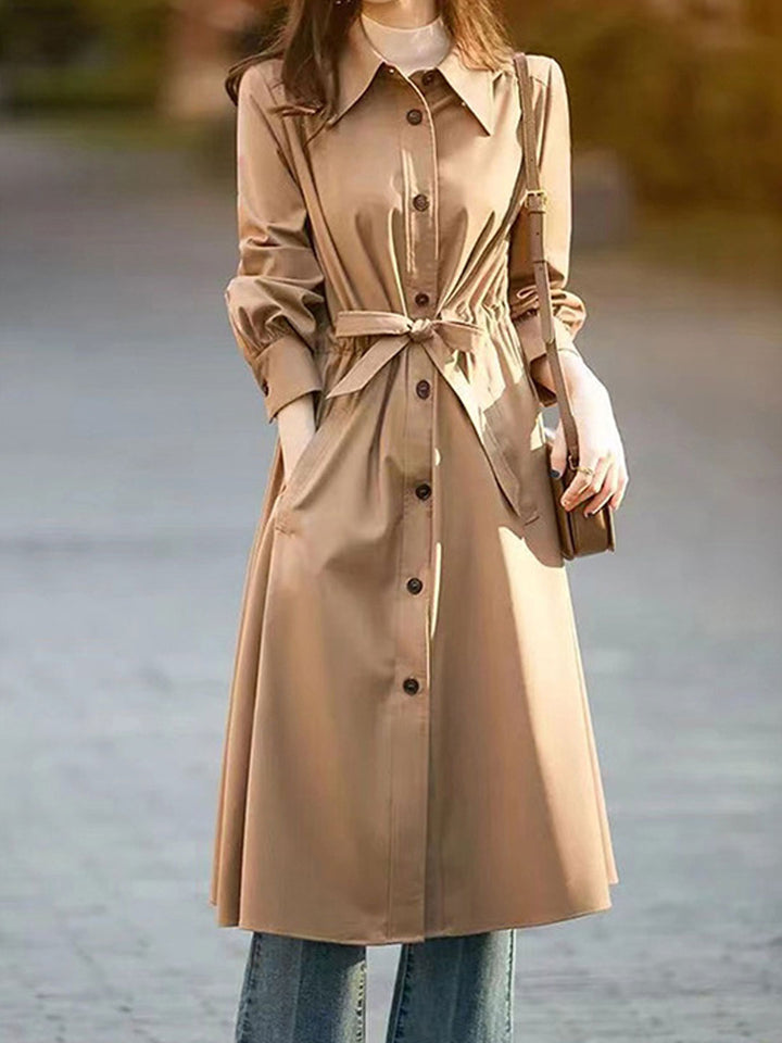 Jessica Elegant Polo Collar Solid Color Trench Coat