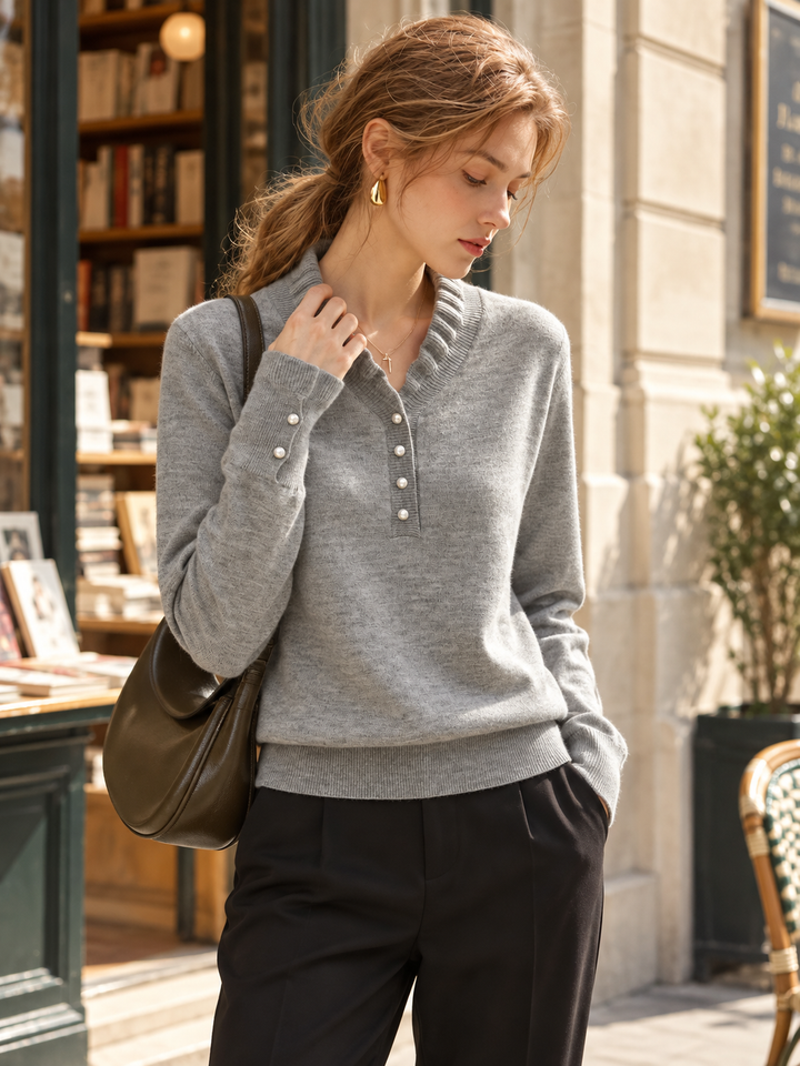 V-neck Beaded Knit Base Layer Top