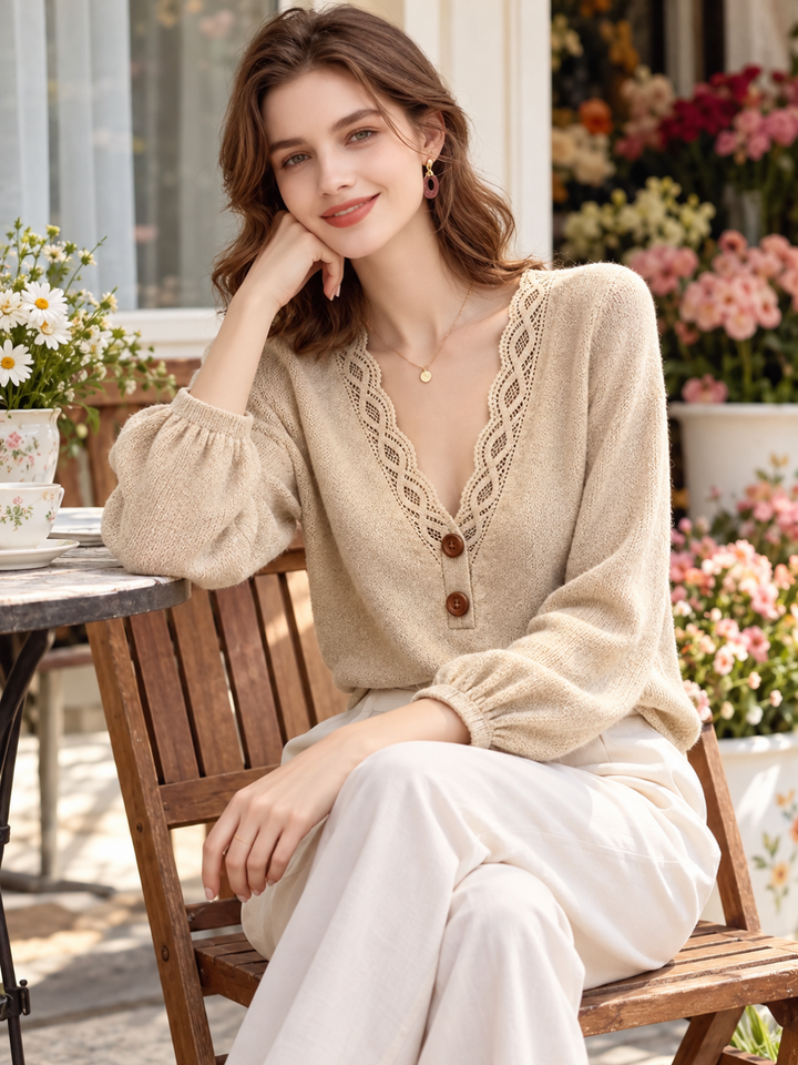 French-style V-neck Knit Top