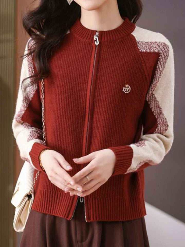 Paige Loose Crew Neck Colorblock Knitted Cardigan