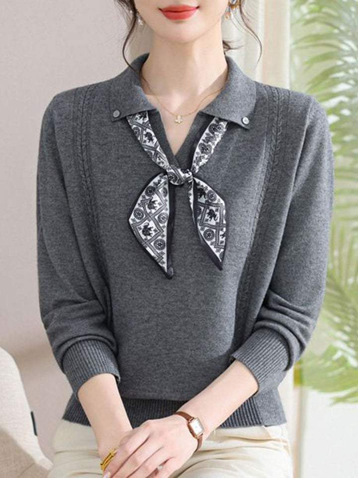 Grace Loose Lapel Scarf Pullover Knitted Top