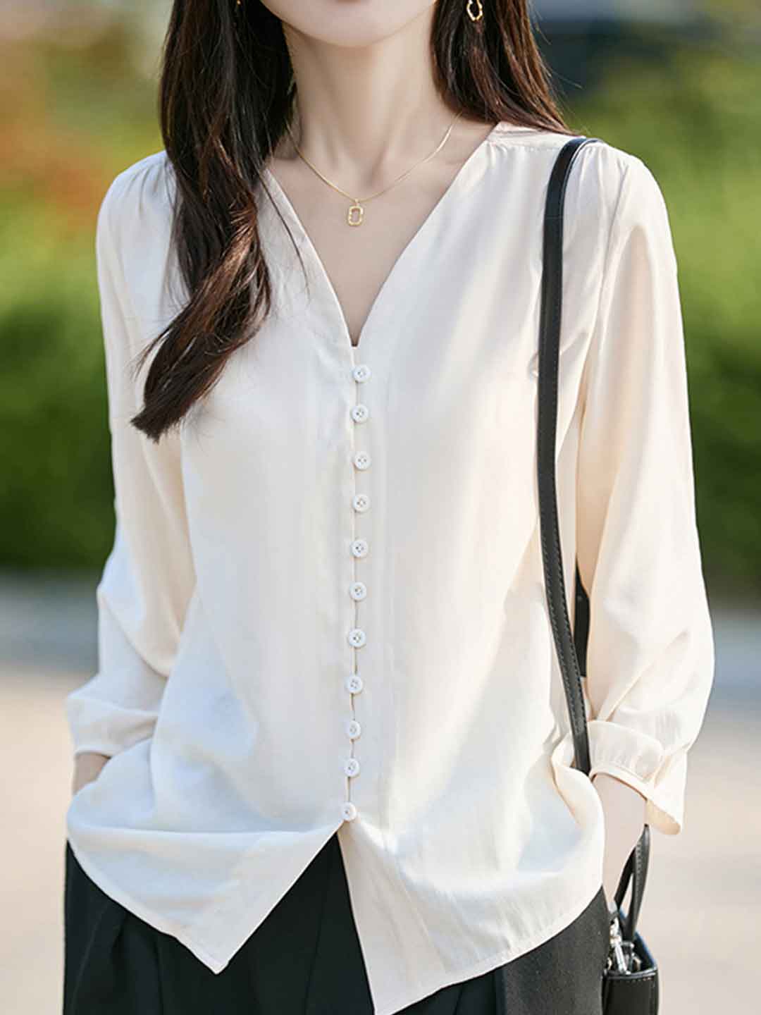 Bailey Classic V-Neck Solid Color Chiffon Shirt