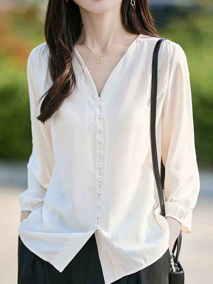 Bailey Classic V-Neck Solid Color Chiffon Shirt
