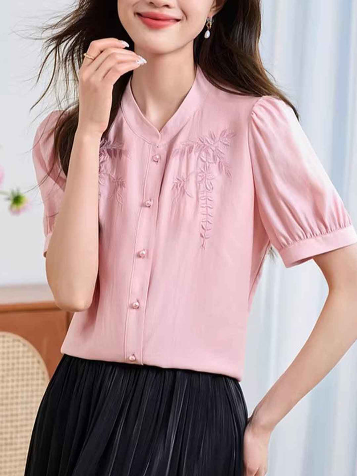 Emma Classic V-Neck Embroidered Shirt