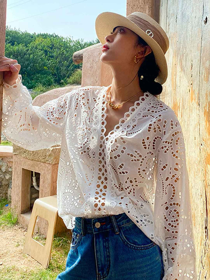 Claire Classic V-neck Embroidered Top