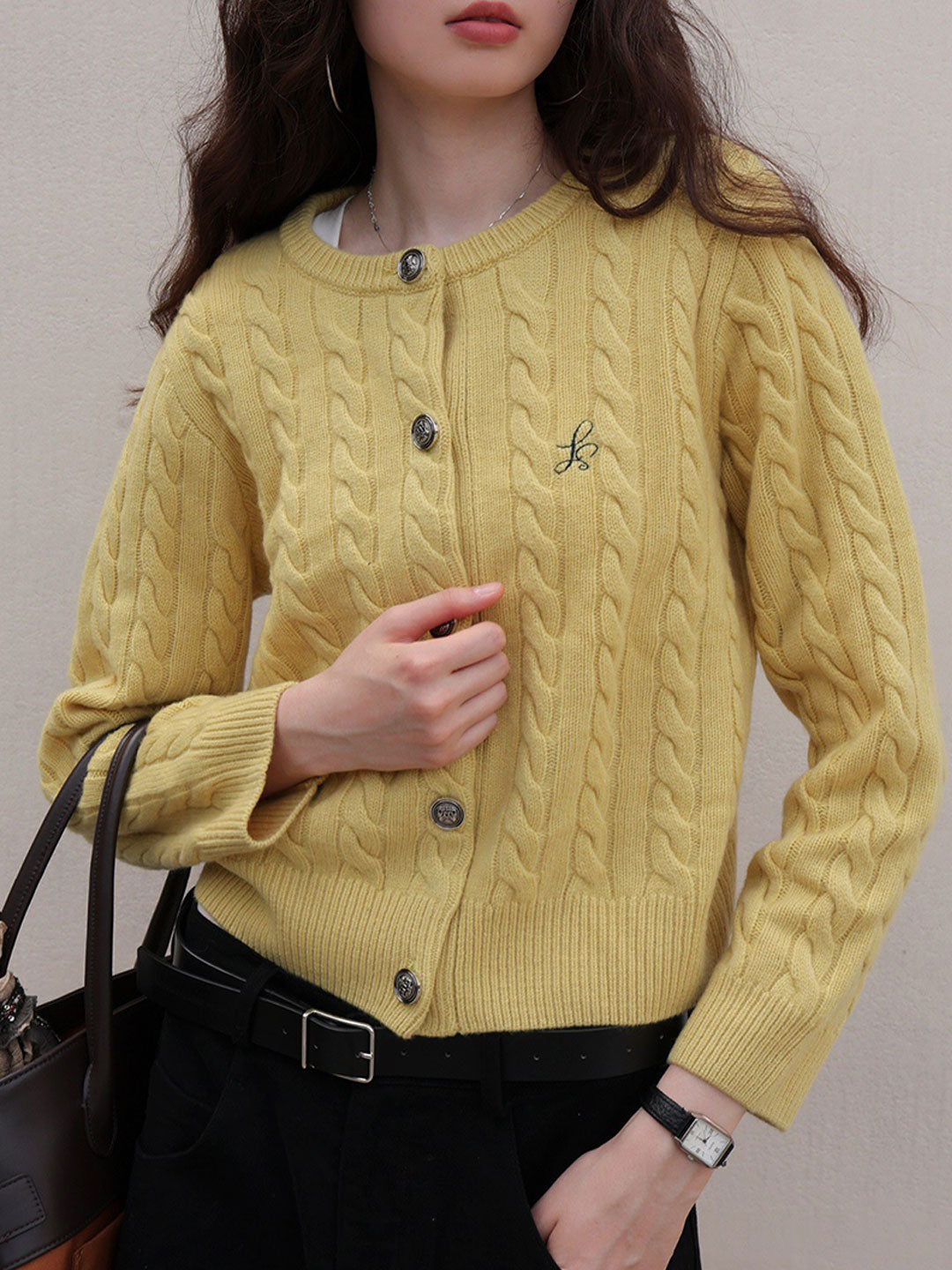 Riley Loose Crew Neck Cable Knitted Cardigan