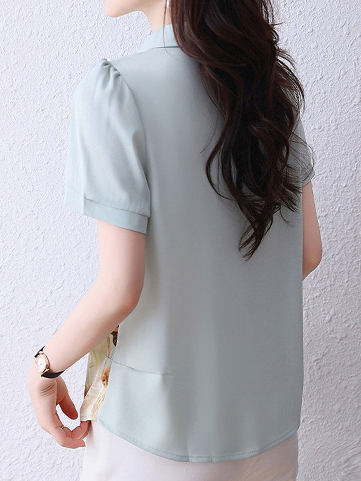 Sophia Daily Bow-Neck Printed Chiffon Top