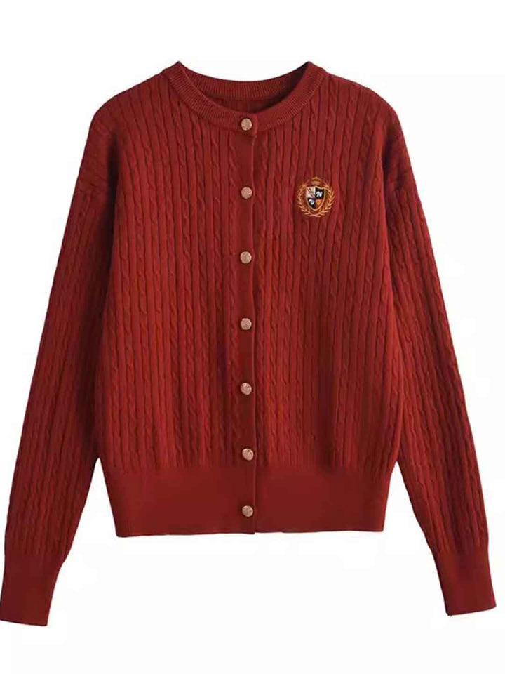 Zoey Loose Crew Neck Embroidered Knitted Cardigan