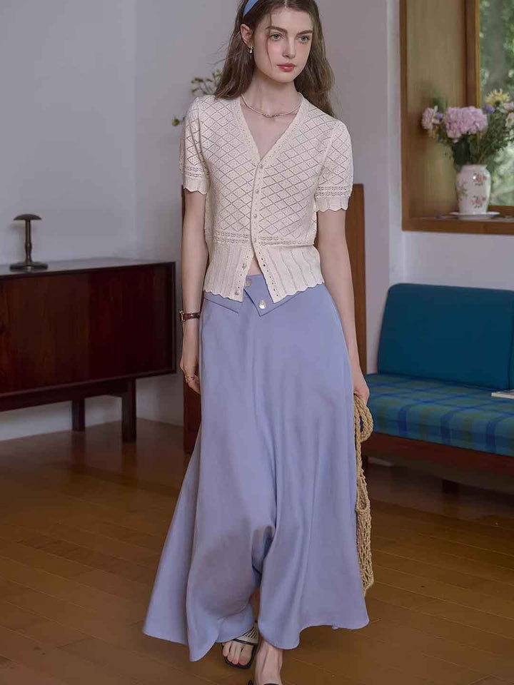 Hailey Daily V-Neck Solid Color Hollowed Cardigan