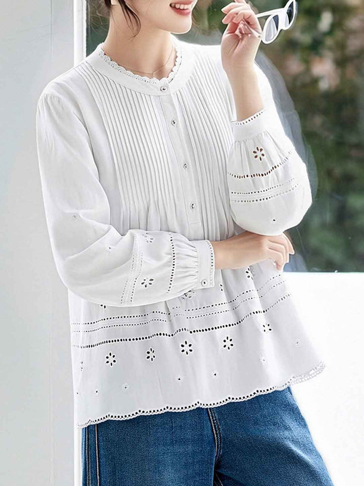 Madison Daily Crew Neck Crochet Accordion Pleated Top