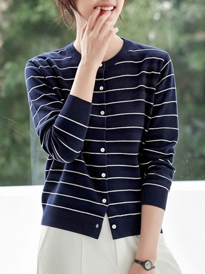 Abigail Classic Crew Neck Striped Knitted Cardigan