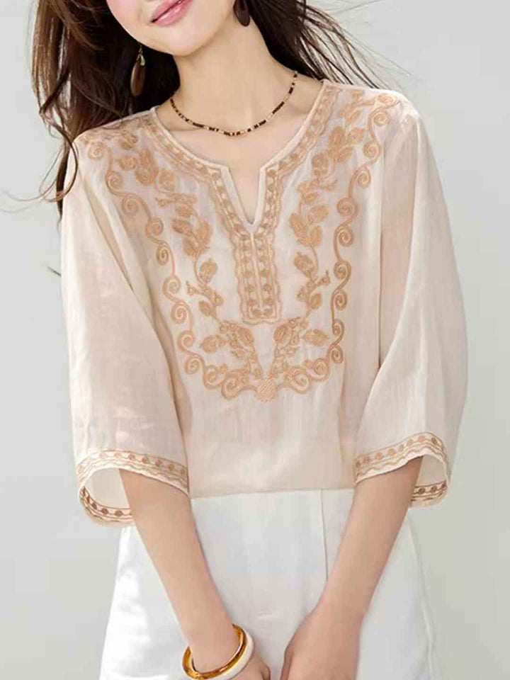 Paige Loose Crew Neck Embroidered Top